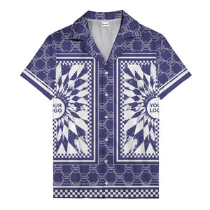 geometric palm leaves checkerboard border hawaiian shirt for men
