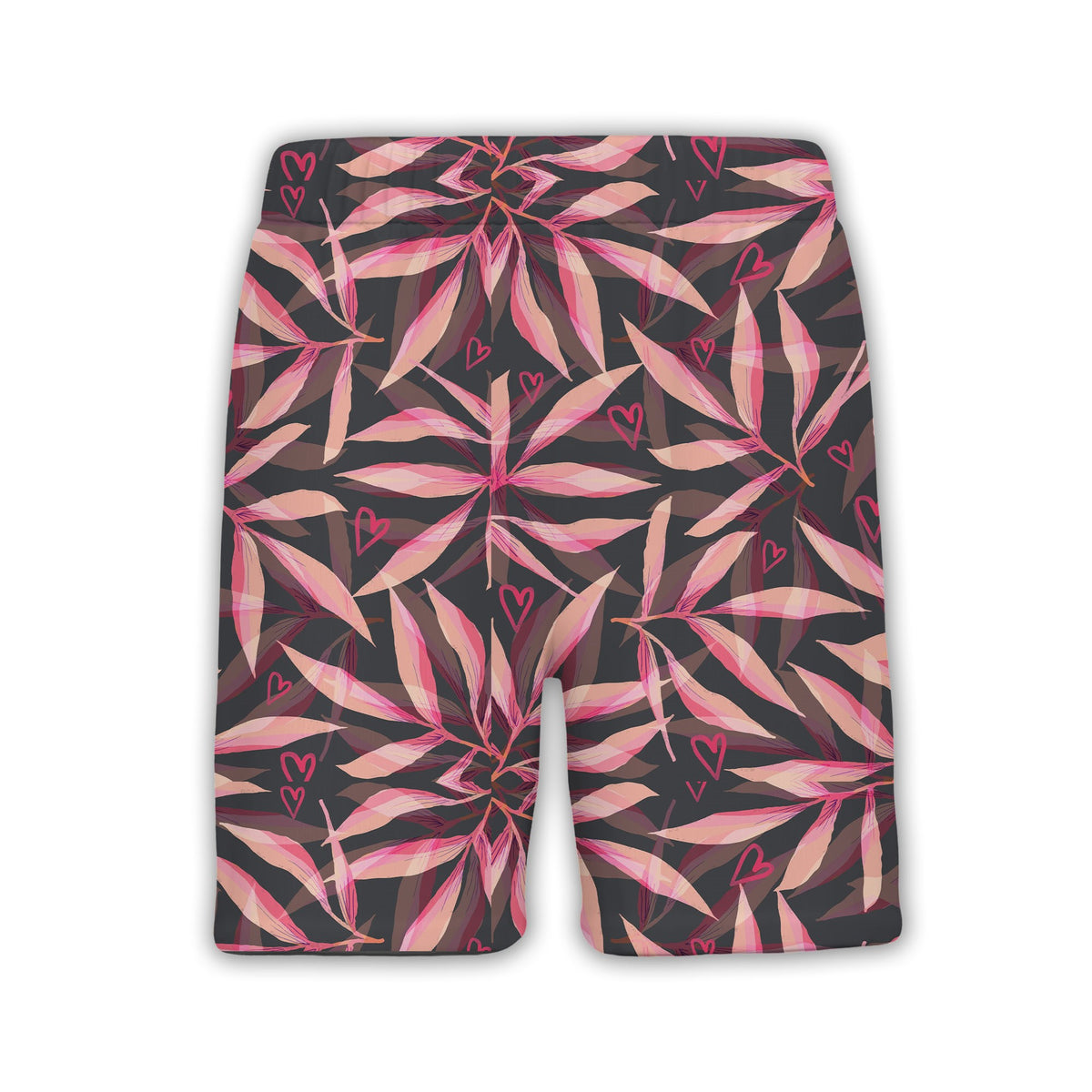 Glossy Hearts Hawaiian Shirt in Bright Pink and Red on Black Background