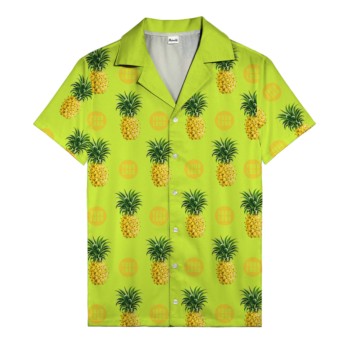 golden pineapple repeat & custom logo circles black hawaiian shirt