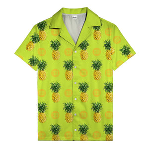 golden pineapple repeat & custom logo circles black hawaiian shirt
