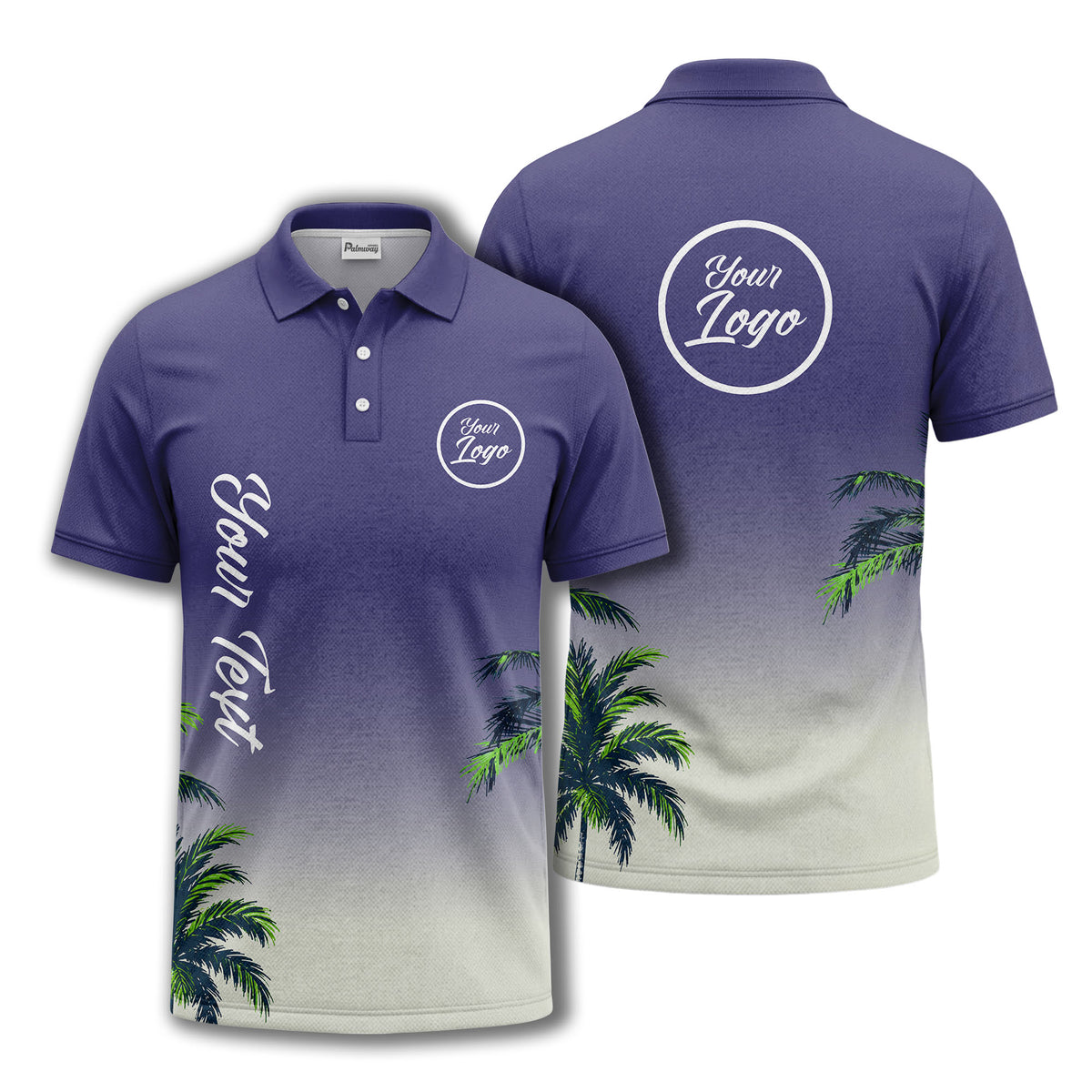 gradient fade palm trees silhouette polo shirt with custom text