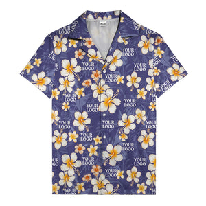 hibiscus & plumeria photoreal hawaiian shirt with customizable logo