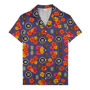 hibiscus & tiki masks all-over print hawaiian shirt for beach getaway