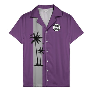 illustrated tropical island palm trees & birds yellow hawaiian shirt for men