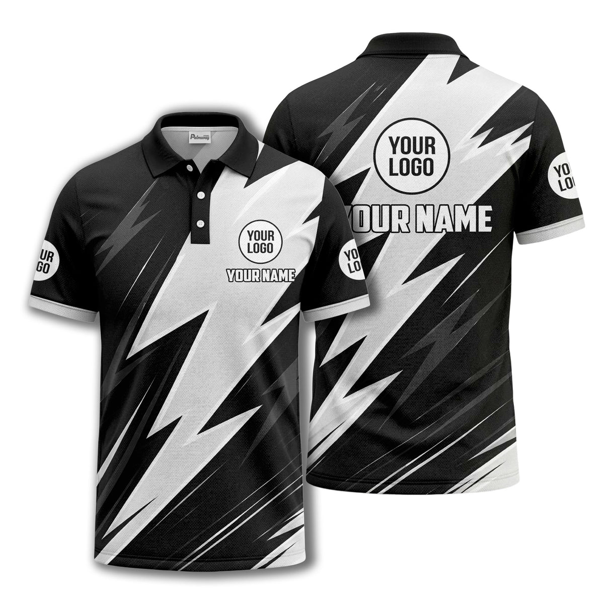 lightning bolt pattern with custom logo and name polo shirt for men