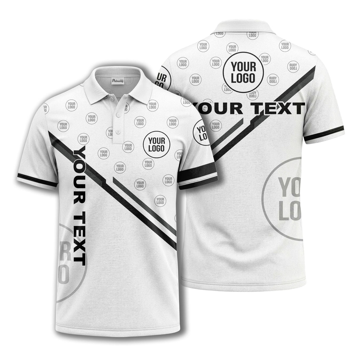 logo repeat diagonal stripe customizable polo shirt for teams