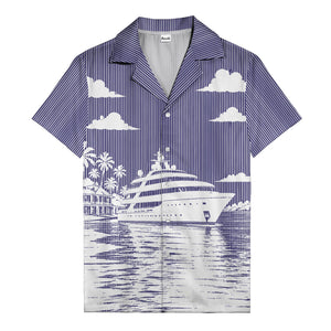 luxury yacht & palm trees tropical beach scene hawaiian shirt