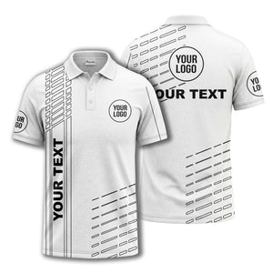 modern vertical stripe & dashed line graphic custom text logo polo shirt