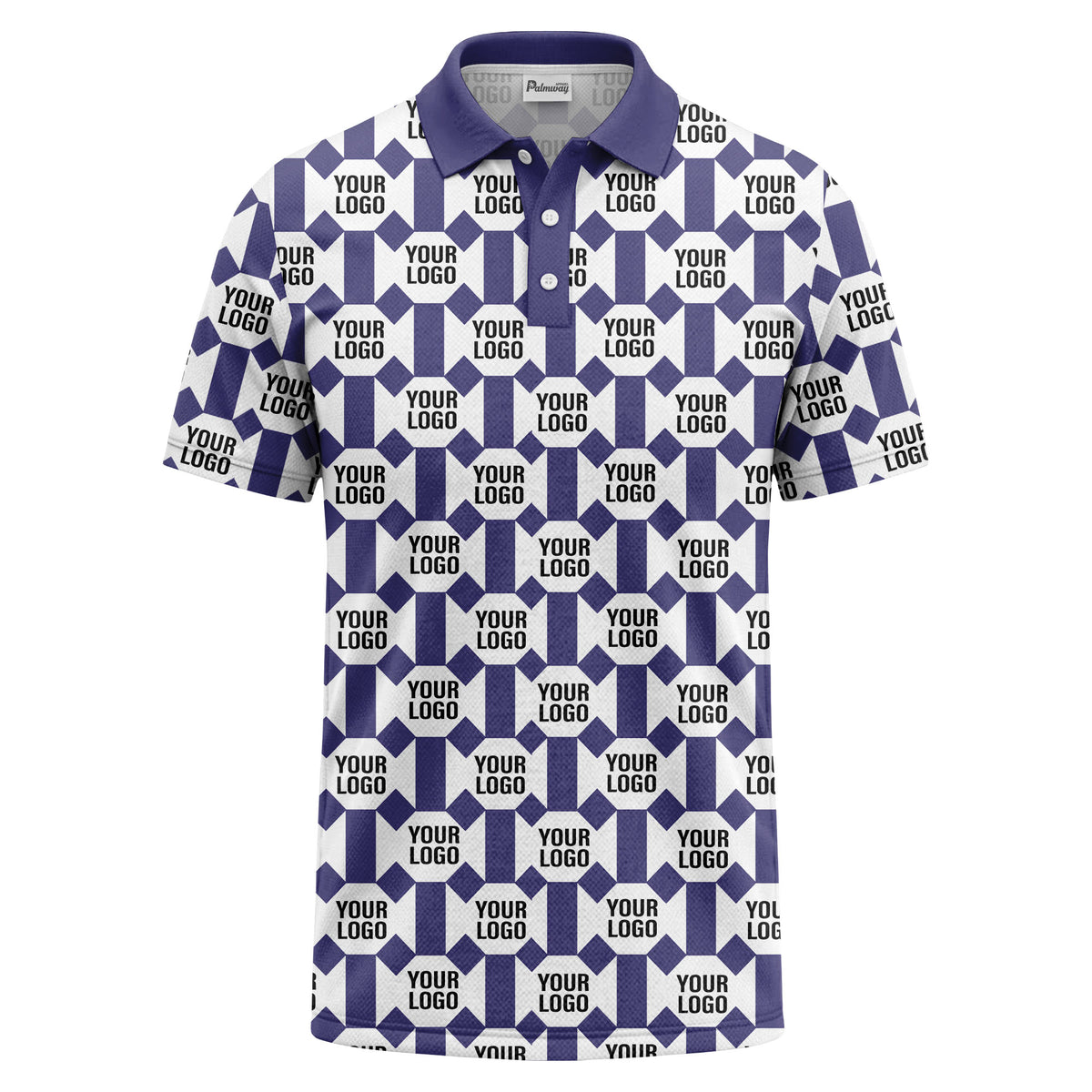 monochrome hexagon repeat custom logo geometric polo shirt for men