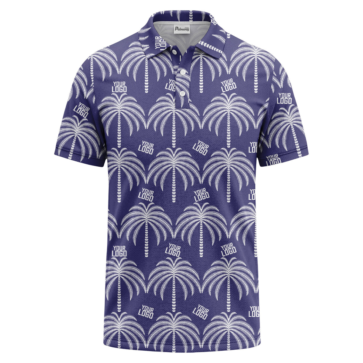 monochrome palm tree logo repeat hawaiian graphic polo shirt