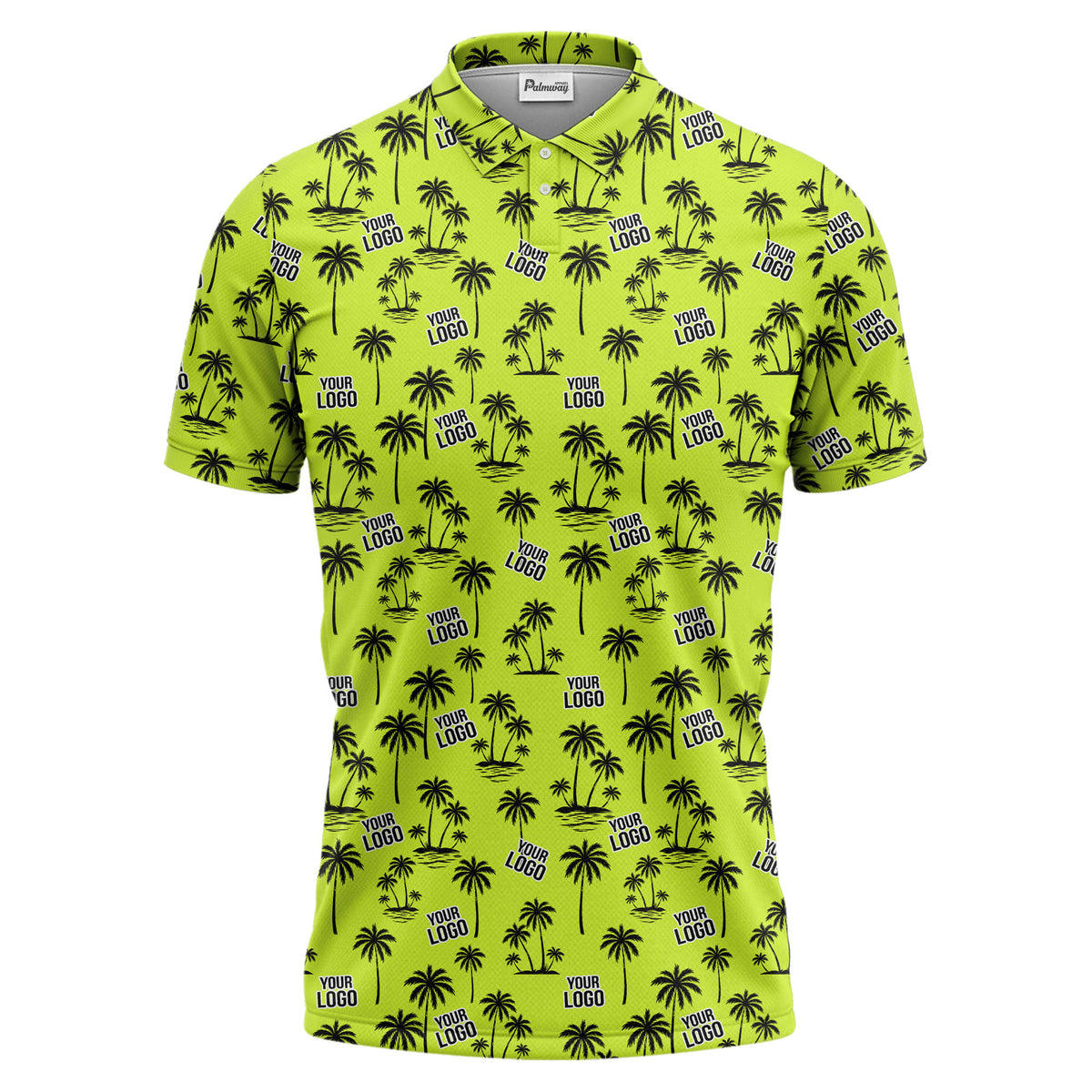 monochrome palm trees & custom logo repeat black white polo shirt