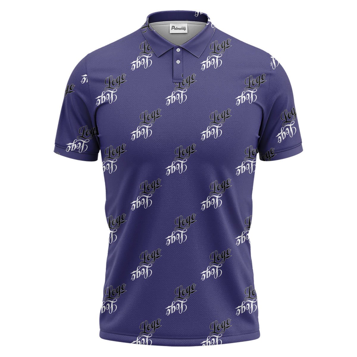 monochrome script logo repeat pattern all over print polo shirt for men