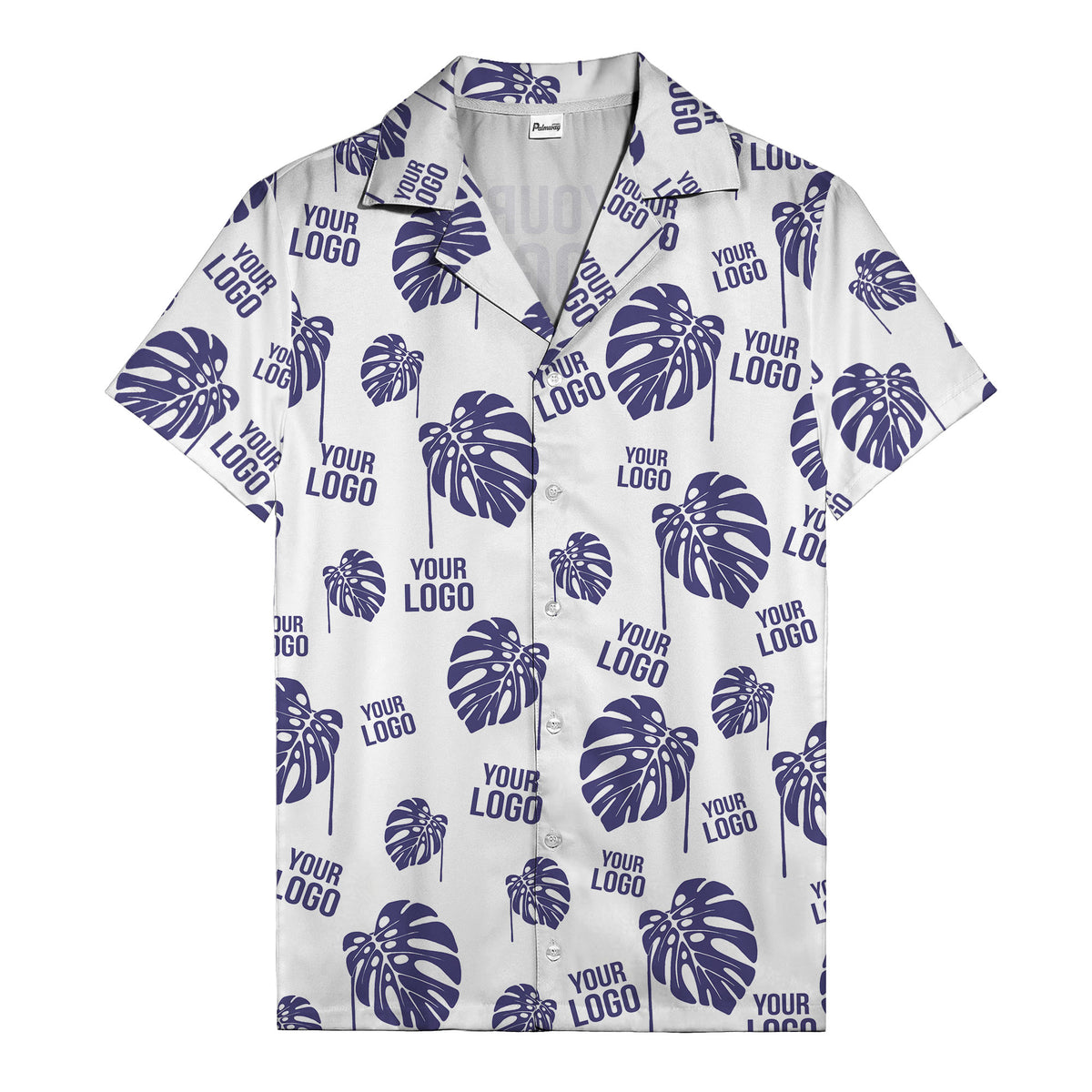 monstera leaves & custom logo repeat black white hawaiian shirt