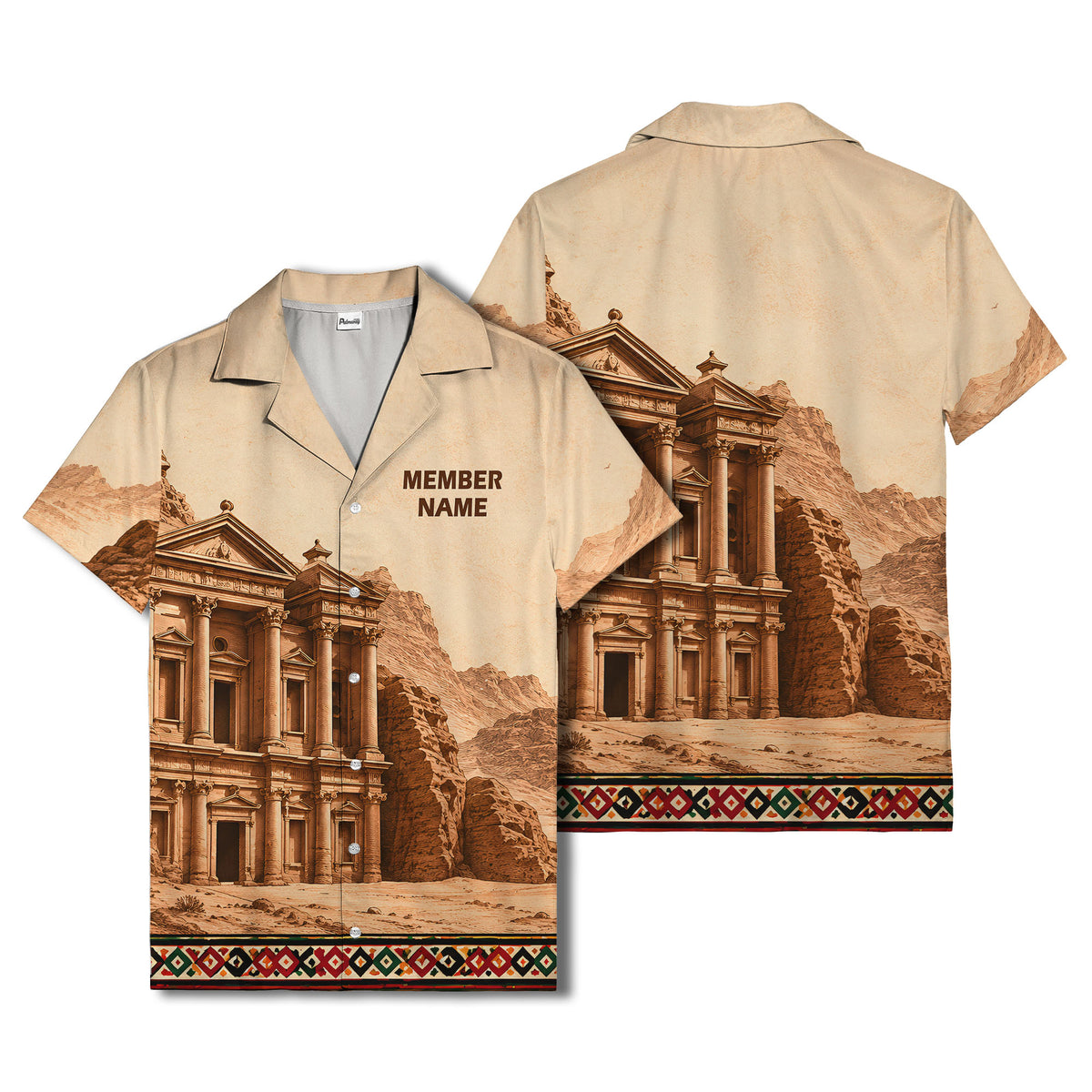 petra treasury desert landscape illustrated historical hawaiian shirt