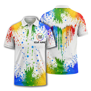 rainbow paint splatter custom logo personalized polo shirt