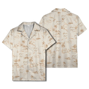 sketch illustrated palm trees & sailboats beach houses hawaiian shirt