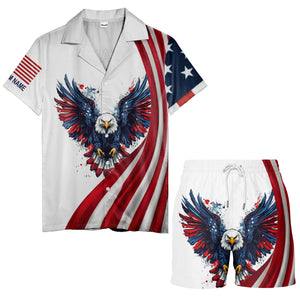 Soaring Bald Eagle American Flag Stars & Stripes Splatter Patriotic 4Th Of July Aloha Button Down Sh