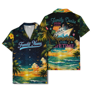 starry night sunset palm trees & hibiscus hawaiian shirt