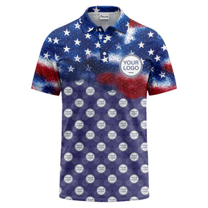 stars & stripes american flag custom logo all over print polo shirt
