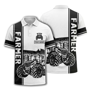 tractor farm scene graphic illustration polo shirt for men
