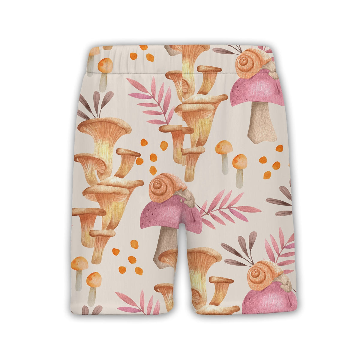 Watercolor Chanterelle Mushroom Hawaiian Shirt with Snails and Pink Leaves