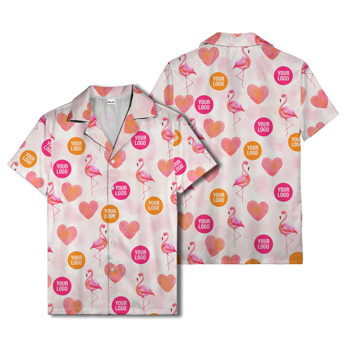 watercolor flamingos & hearts aloha hawaiian shirt