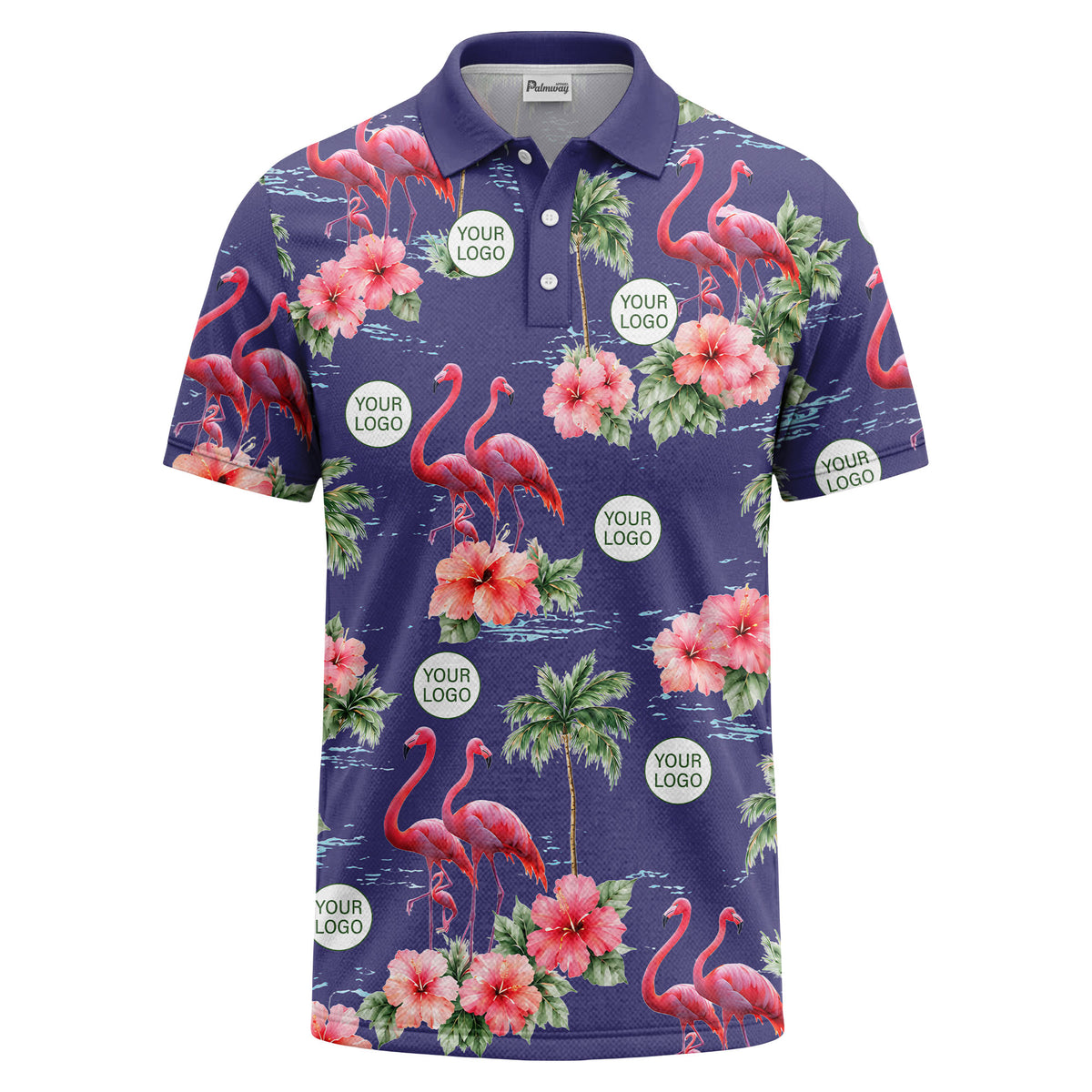 watercolor flamingos & hibiscus palm trees polo shirt for men