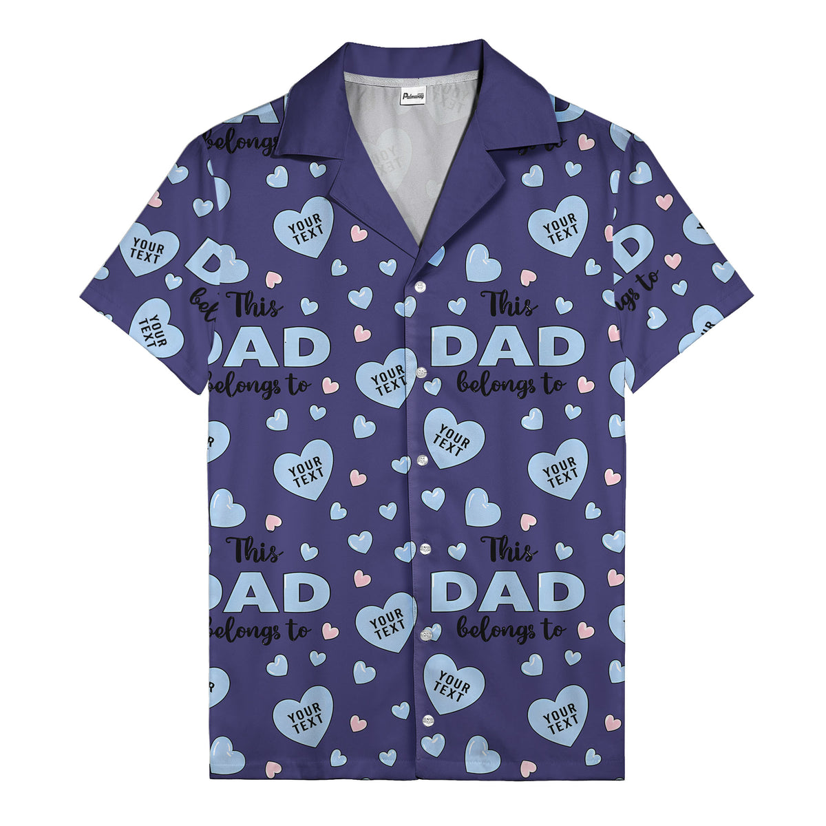 watercolor hearts & custom names hawaiian shirt for dad, navy blue