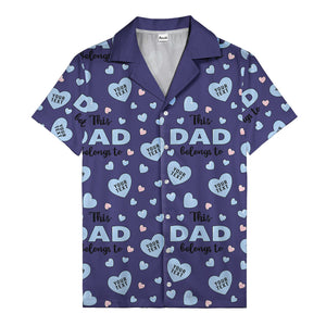 watercolor hearts & custom names hawaiian shirt for dad, navy blue
