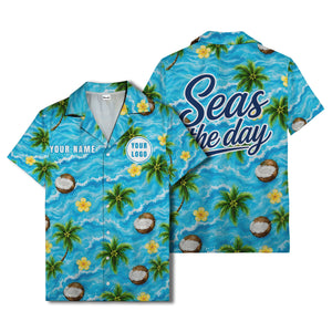 watercolor palm trees coconuts ocean waves hawaiian shirt for men