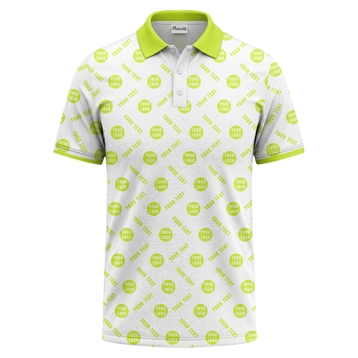 your name & logo repeat pattern all over print custom polo shirt