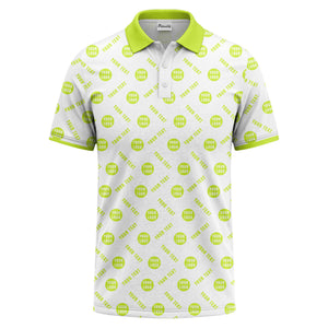 your name & logo repeat pattern all over print custom polo shirt