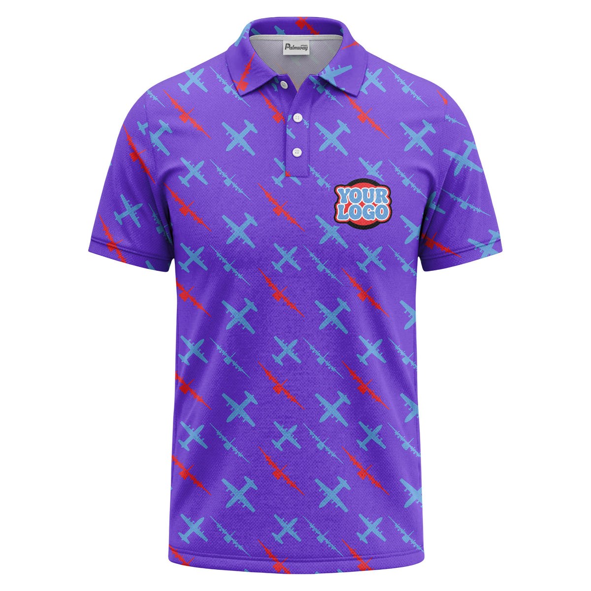 airplane silhouette repeat aviation graphic polo shirt for men