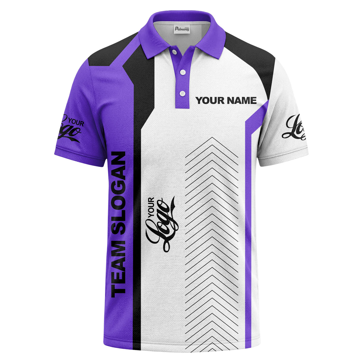 arrow repeat geometric logo & text custom polo shirt
