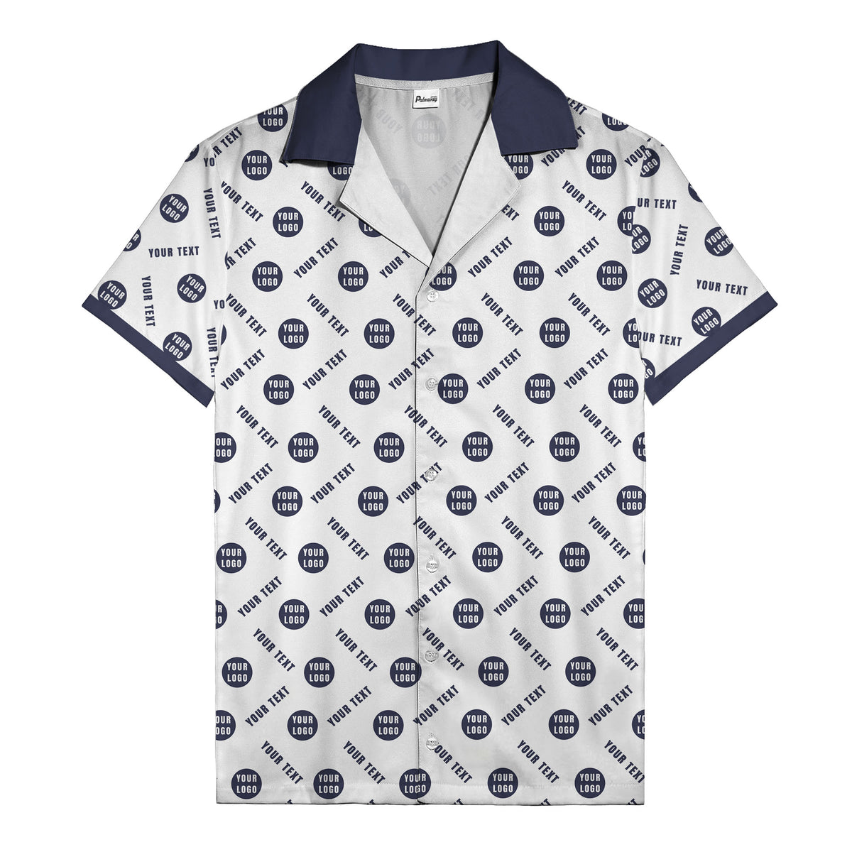 black custom logo circles text white hawaiian shirt