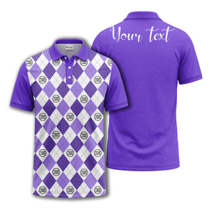 black white argyle diamond repeat pattern polo shirt with custom logo