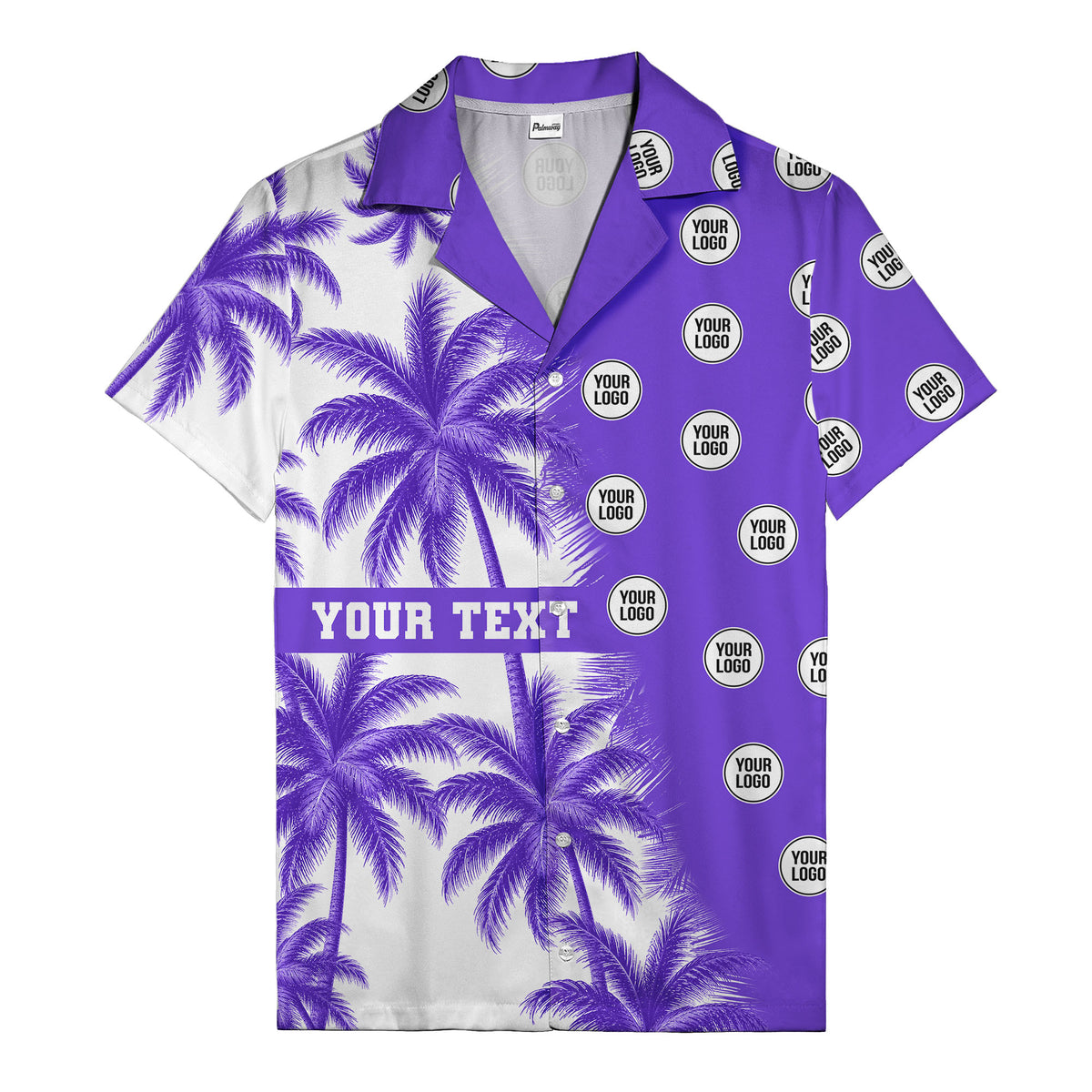 black & white palm tree repeat & custom logo hawaiian shirt for men