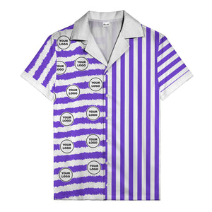 bold black-white stripe & circular logo hawaiian shirt