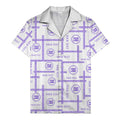 chain link grid custom logo text monochrome black white hawaiian shirt