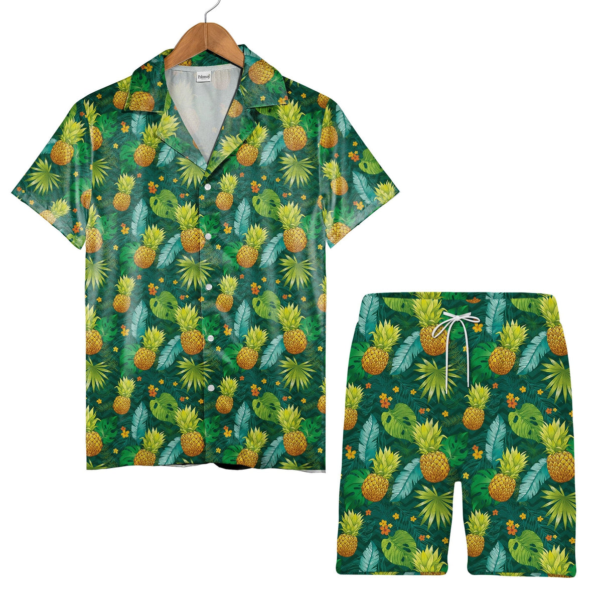 Colorful Hibiscus and Pineapple Hawaiian Shirt Tropical Medley