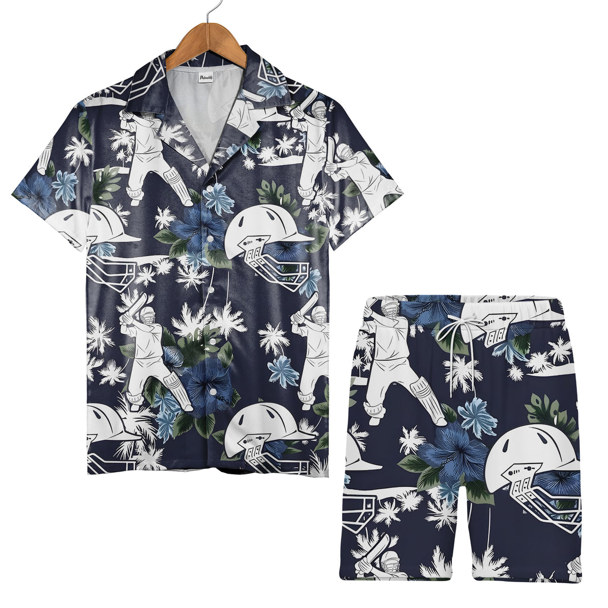 Cricket Sport Hawaiian Shirt - Tropical Players Teal Palm Trees & Floral Design