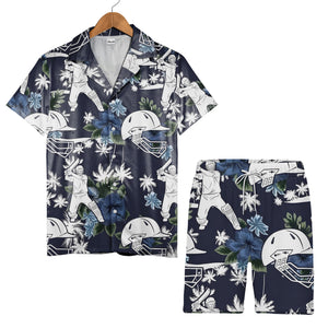 Cricket Sport Hawaiian Shirt - Tropical Players Teal Palm Trees & Floral Design