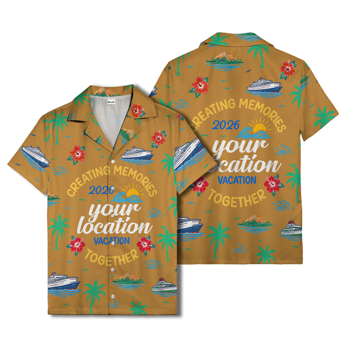 cruise ship & palm fronds watercolor vacation memories hawaiian shirt