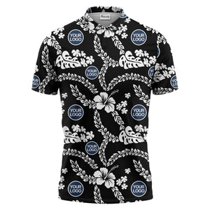 custom color tropical floral polo shirt | hibiscus & monstera leaf all-over print
