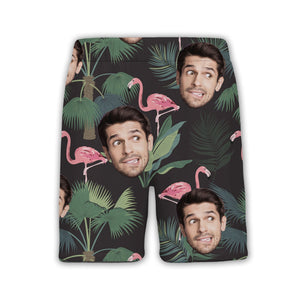 Custom Face with Flamingos Hawaiian Shirt in Navy Tropical Design