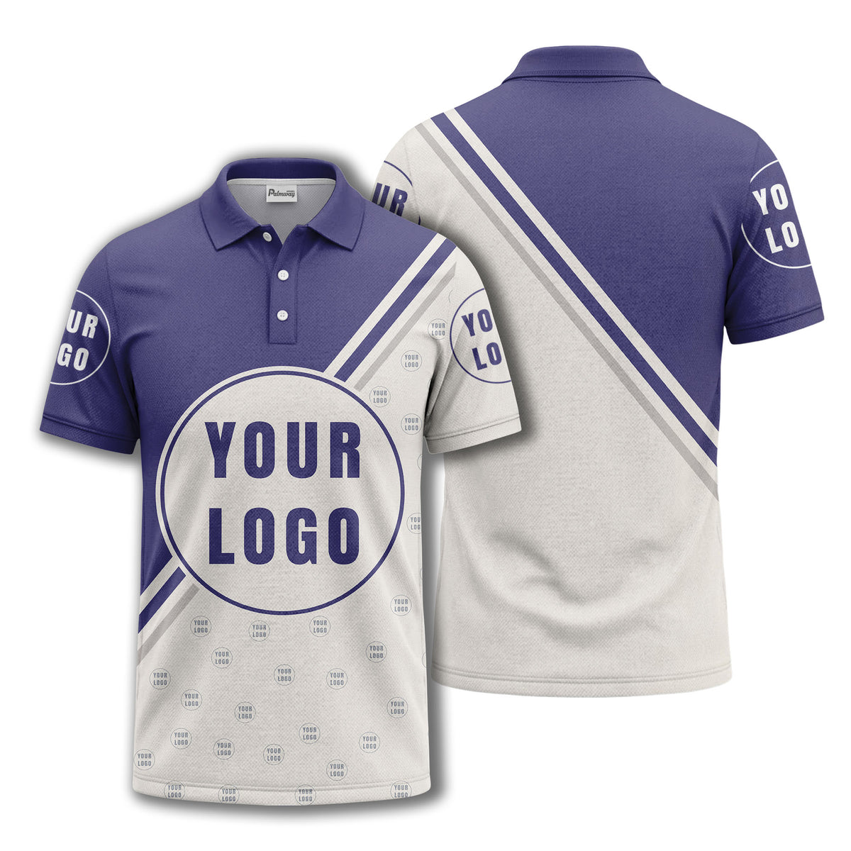 custom logo circles & diagonal stripes all over print polo shirt