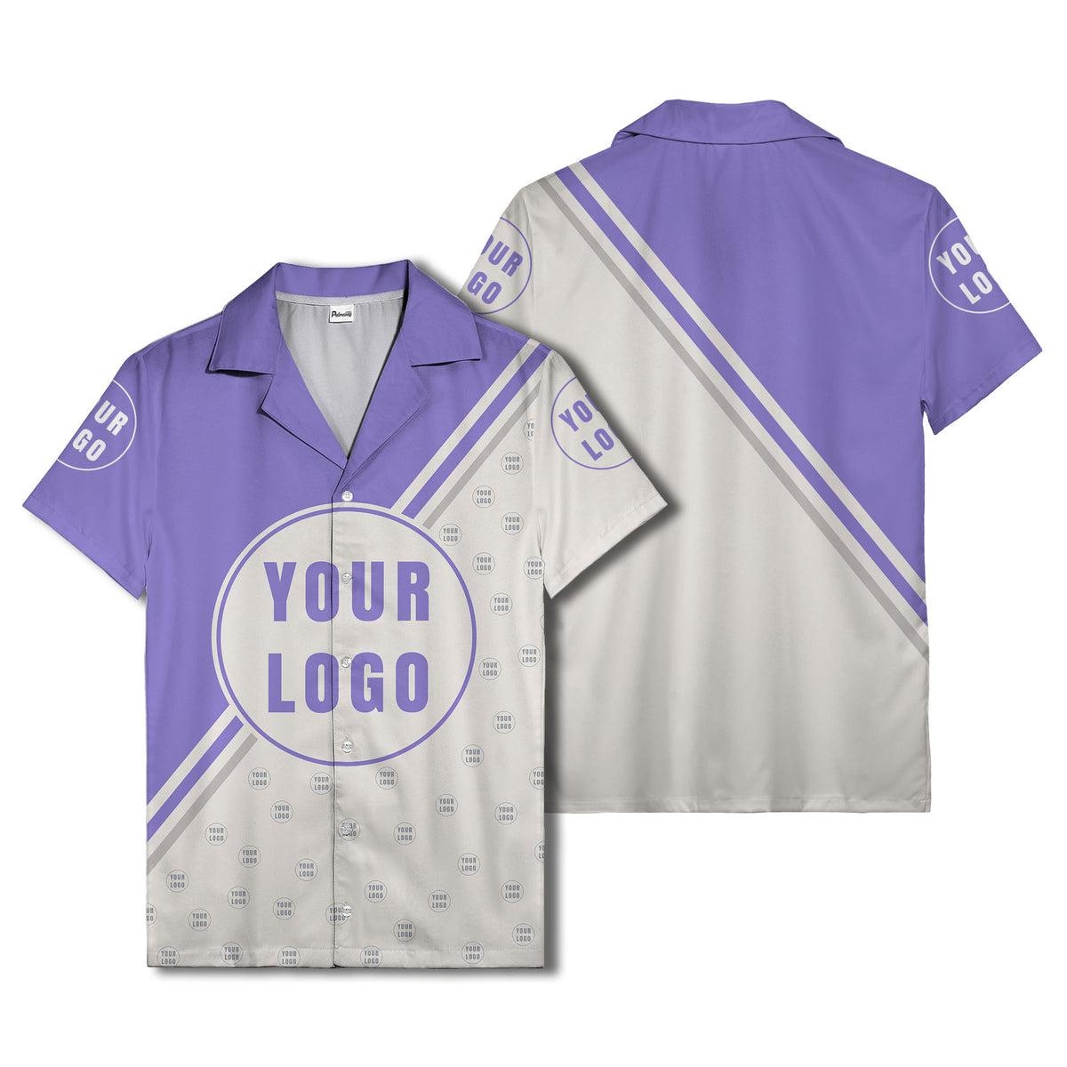 custom logo circles & diagonal stripes minimalist hawaiian shirt for men