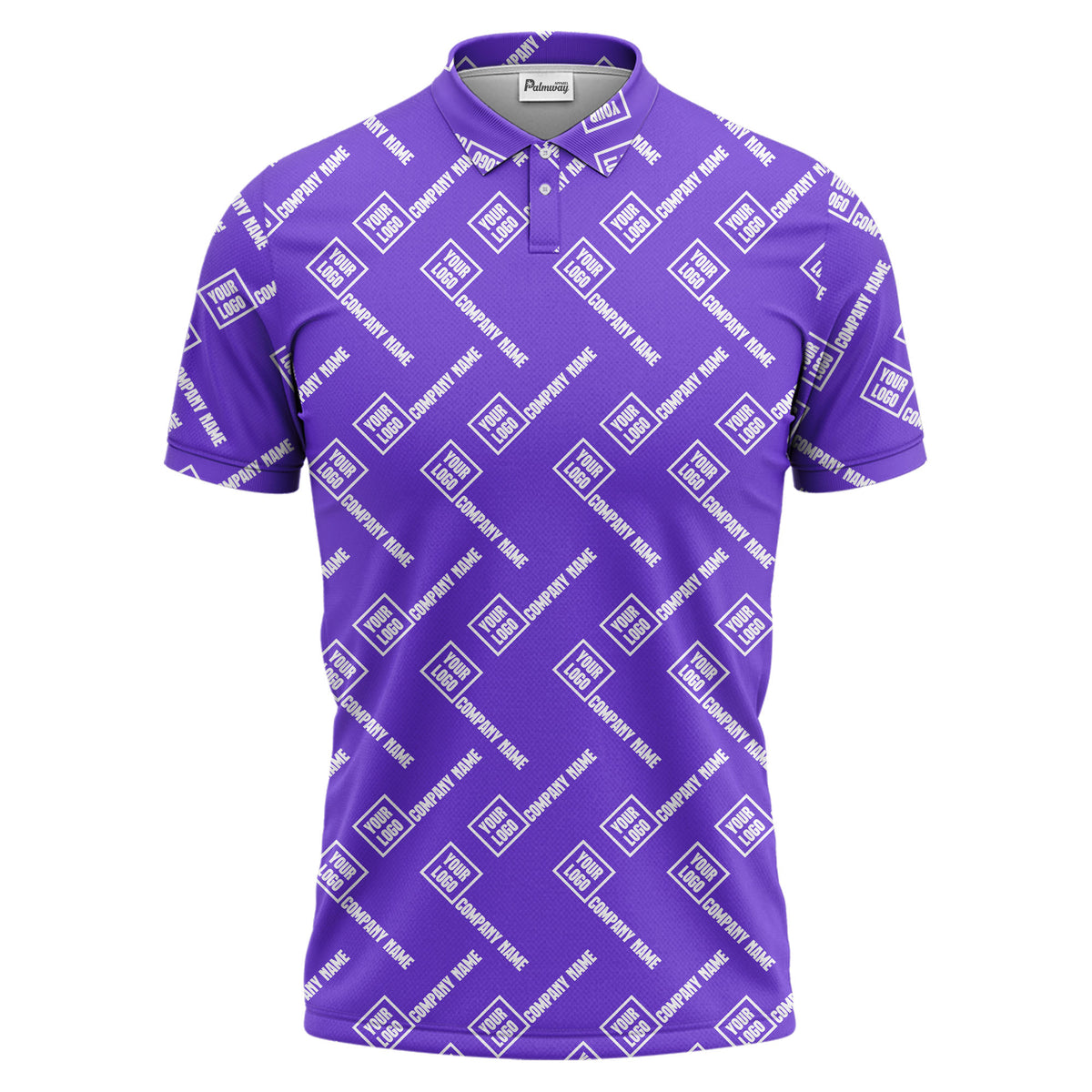 custom logo & company name repeat pattern black polo shirt for men