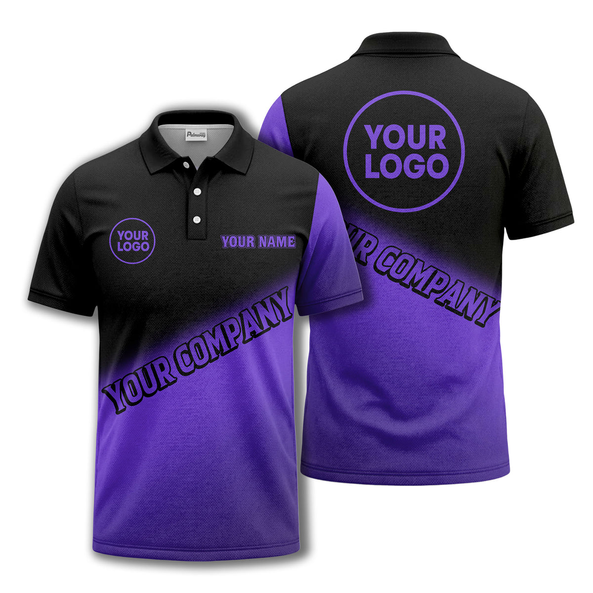 custom logo & name black white gradient corporate polo shirt