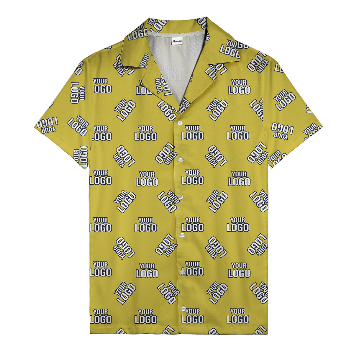 custom logo repeat navy white illustrated hawaiian shirt for personalized style